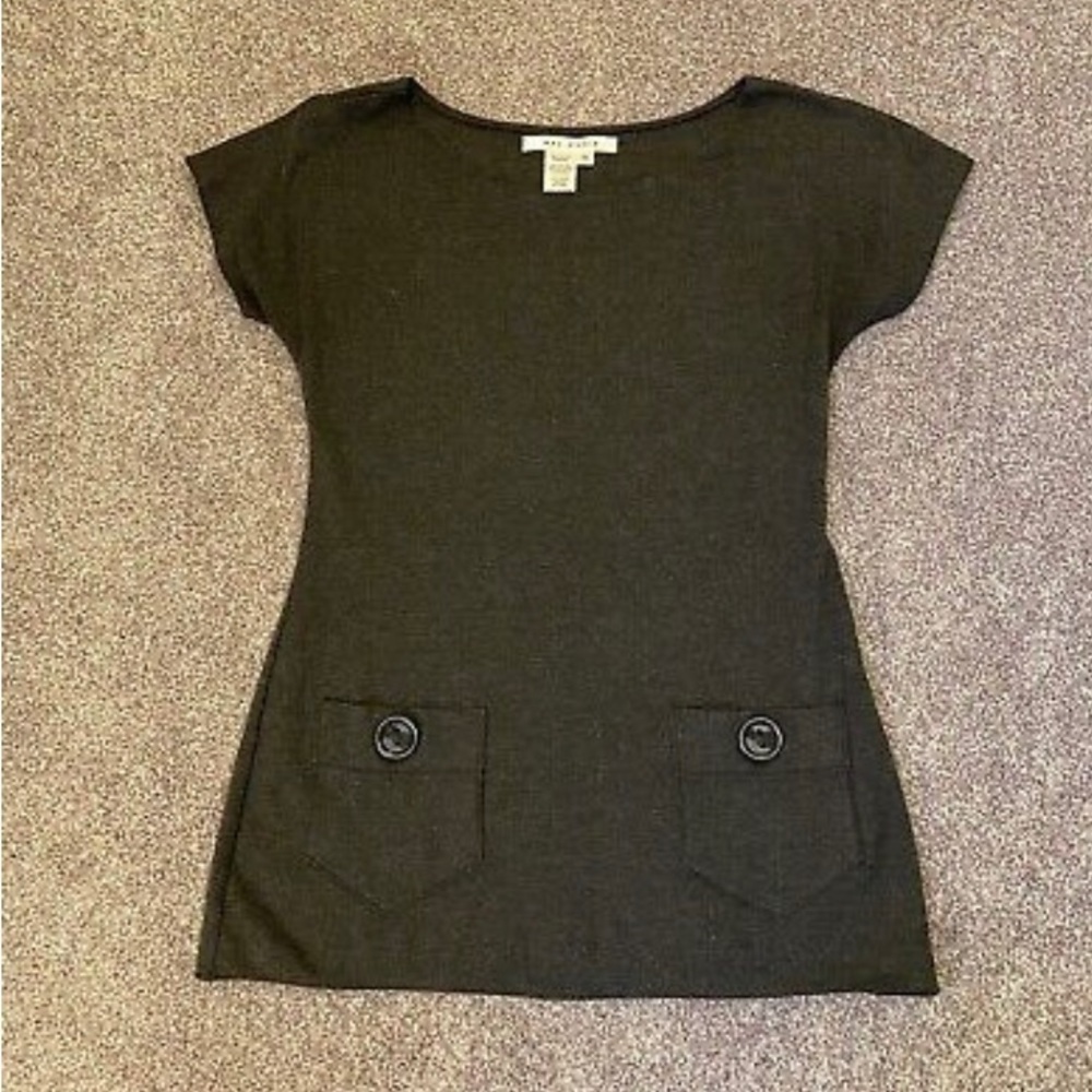 Max Studio Womens Short Sleeves Boat Neck Gray Stretch Tunic Top Size M …